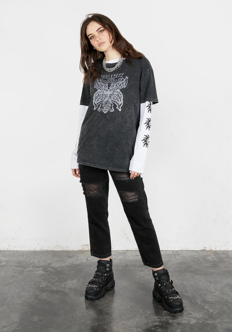 Schmetterling Vintage Waschen T-Shirt