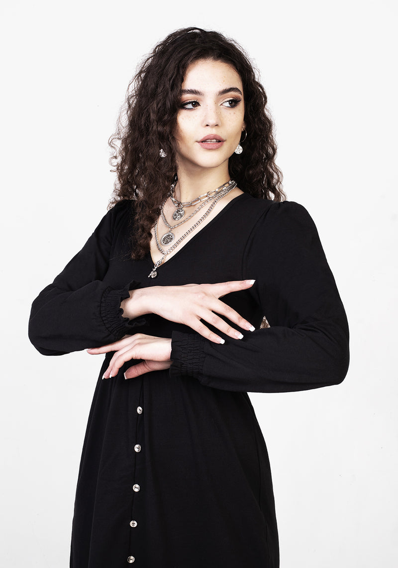DOLLSOME BUTTON DOWN JERSEY MIDI DRESS