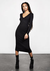 Vampira V-Ausschnitt Midi Kleid