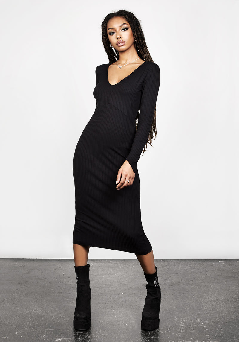 Vampira V-Ausschnitt Midi Kleid