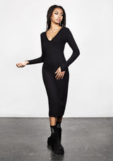 Vampira V-Ausschnitt Midi Kleid