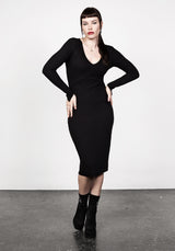 Vampira V-Ausschnitt Midi Kleid