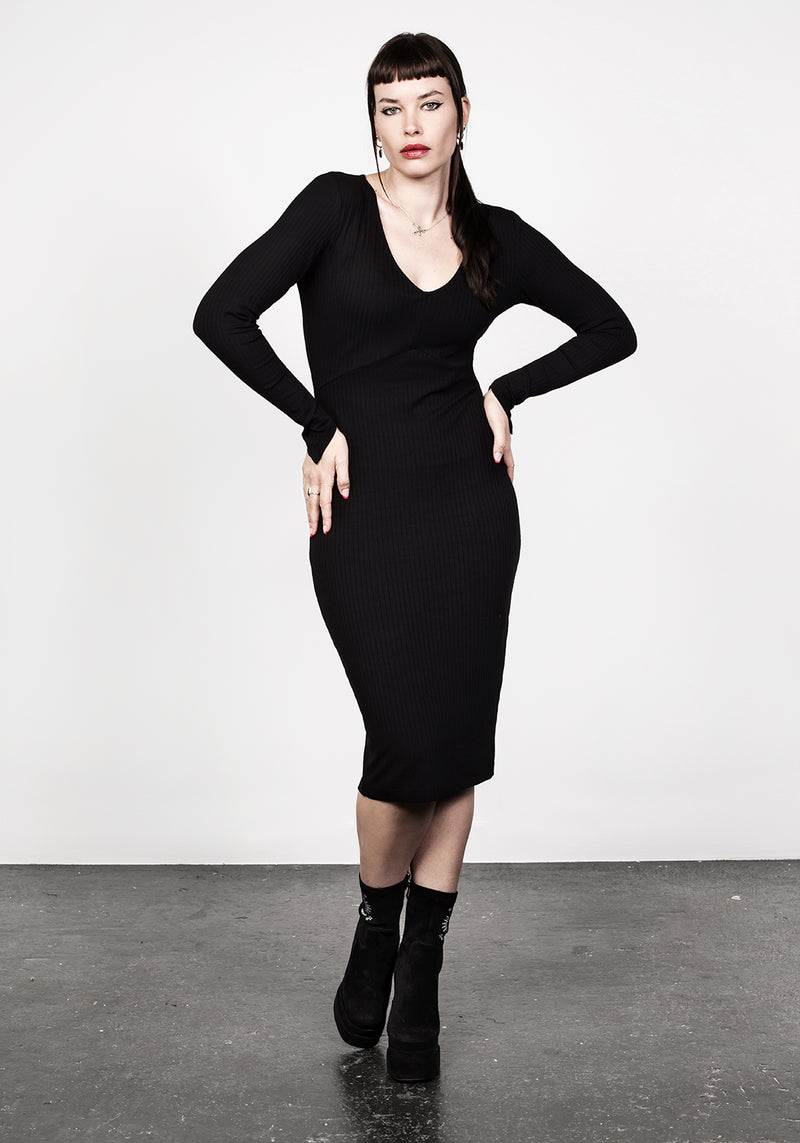 Vampira V-Ausschnitt Midi Kleid