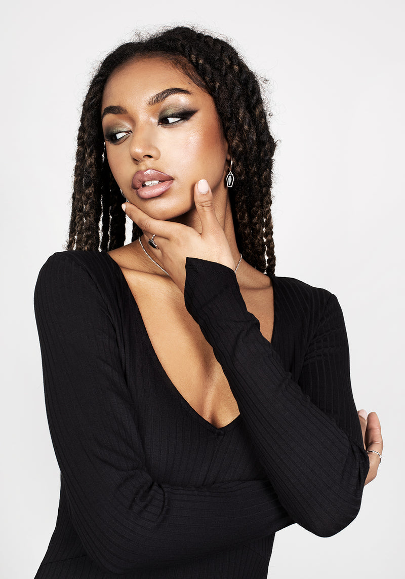 Vampira V-Ausschnitt Midi Kleid