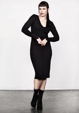 Vampira V-Ausschnitt Midi Kleid