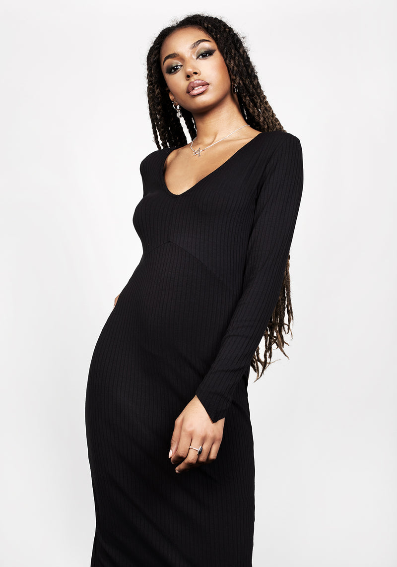 Vampira V-Ausschnitt Midi Kleid