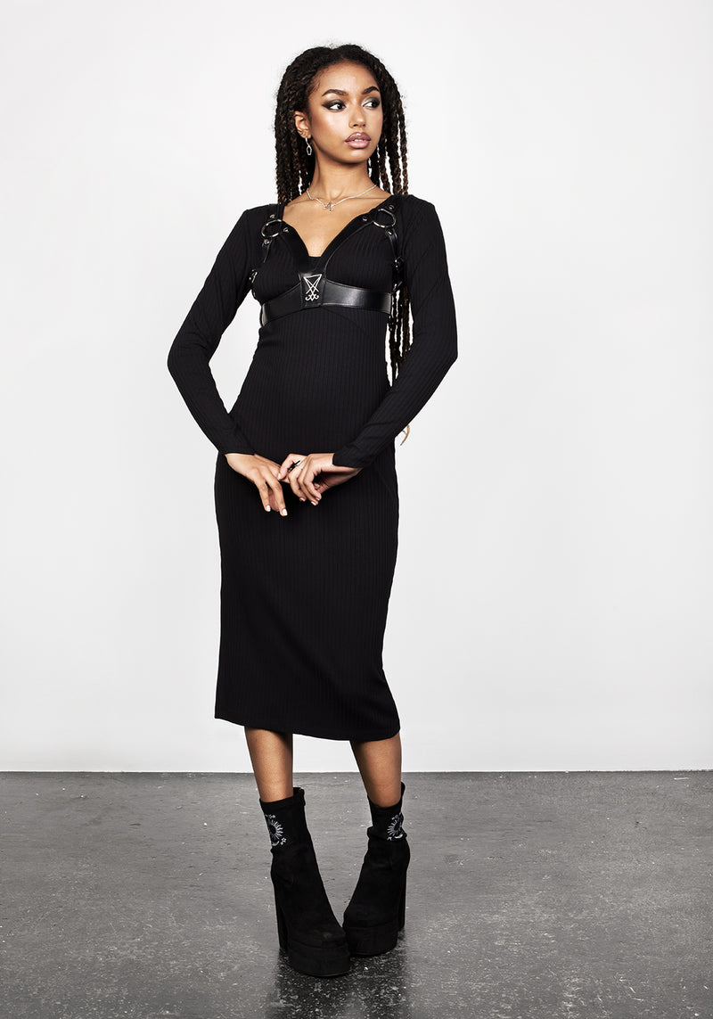 Vampira V-Ausschnitt Midi Kleid