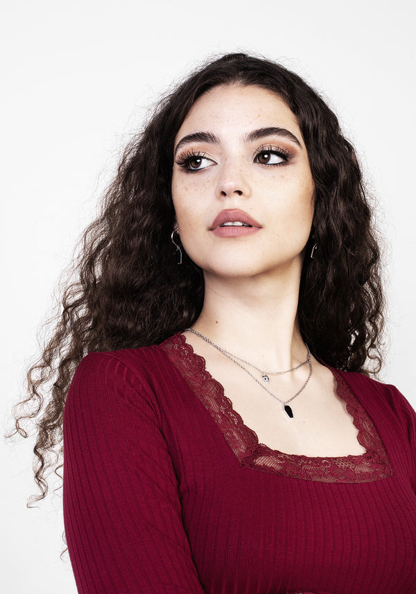 Perdita Lang Ärmel Spitze Besatz Top