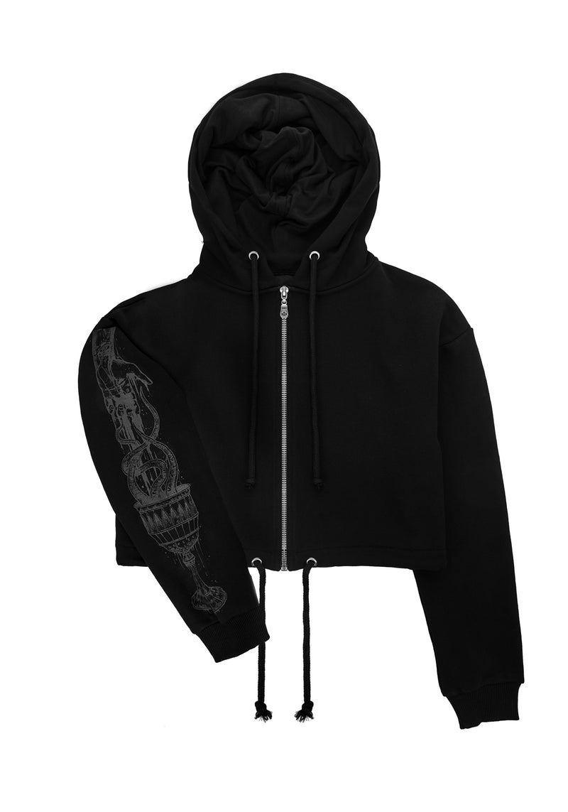 Gabhar Reißverschluss Hoch Kurz Kapuzensweatshirt