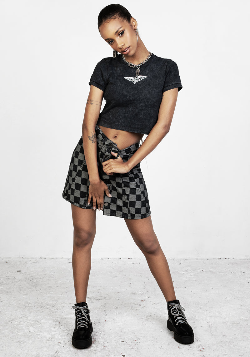 Kerb A-Line Denim Mini Rock
