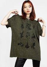 Hedgewitch Grün Säure Waschen Oversize T-Shirt