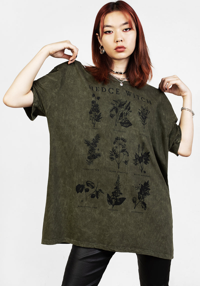 Hedgewitch Grün Säure Waschen Oversize T-Shirt