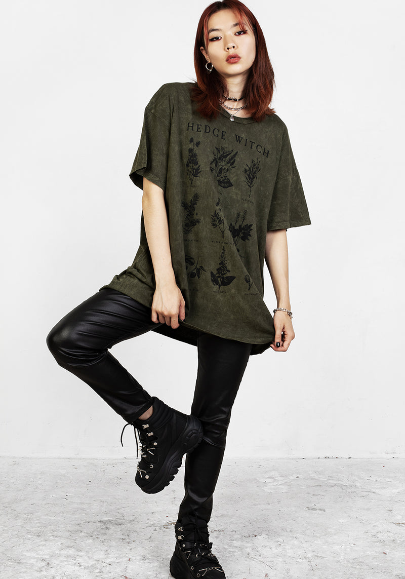 Hedgewitch Grün Säure Waschen Oversize T-Shirt