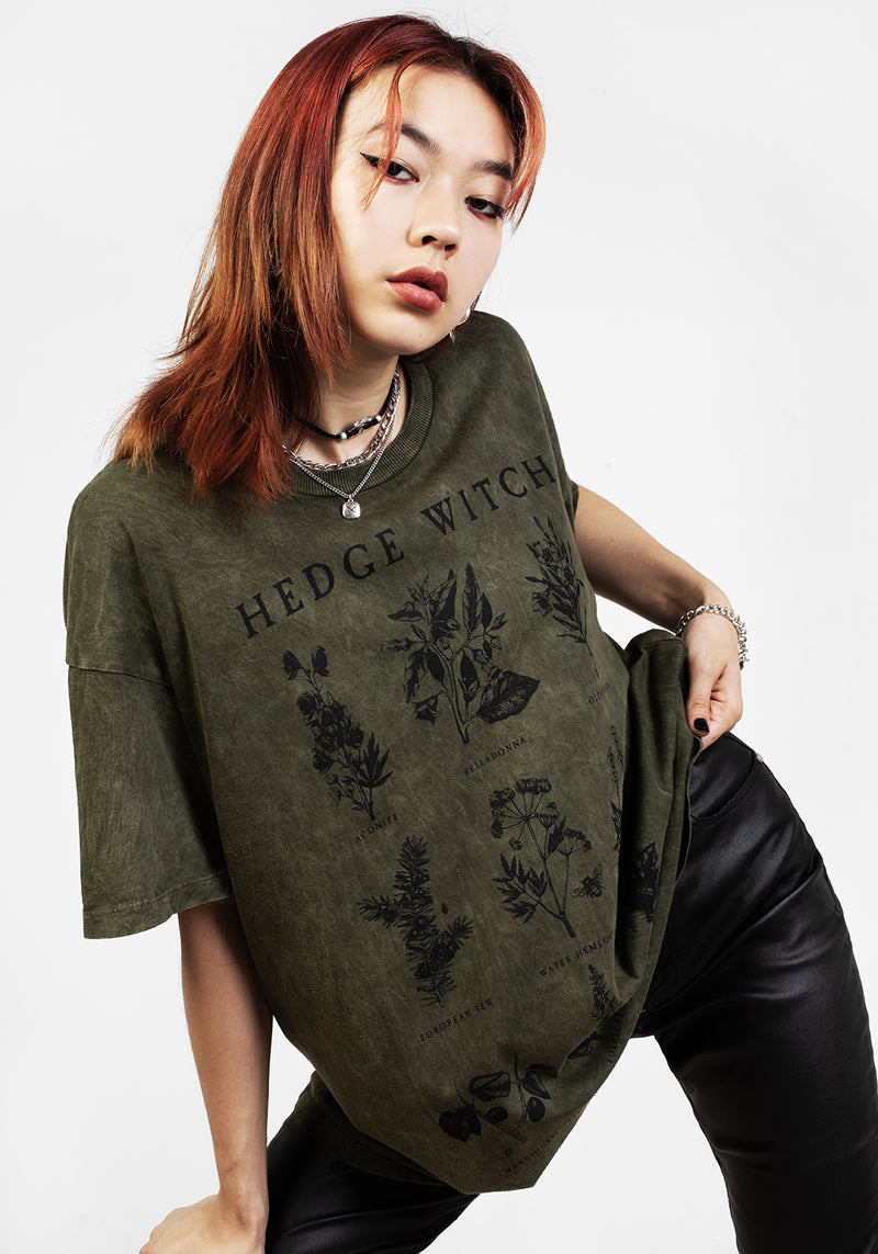 Hedgewitch Grün Säure Waschen Oversize T-Shirt