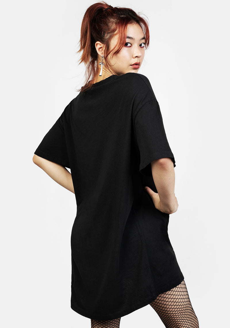Goblins Schwarz Garment Washed Oversize T-Shirt Kleid