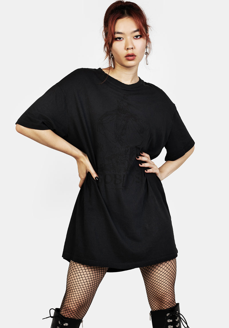 Goblins Schwarz Garment Washed Oversize T-Shirt Kleid