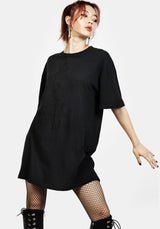 Goblins Schwarz Garment Washed Oversize T-Shirt Kleid