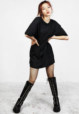 Goblins Schwarz Garment Washed Oversize T-Shirt Kleid