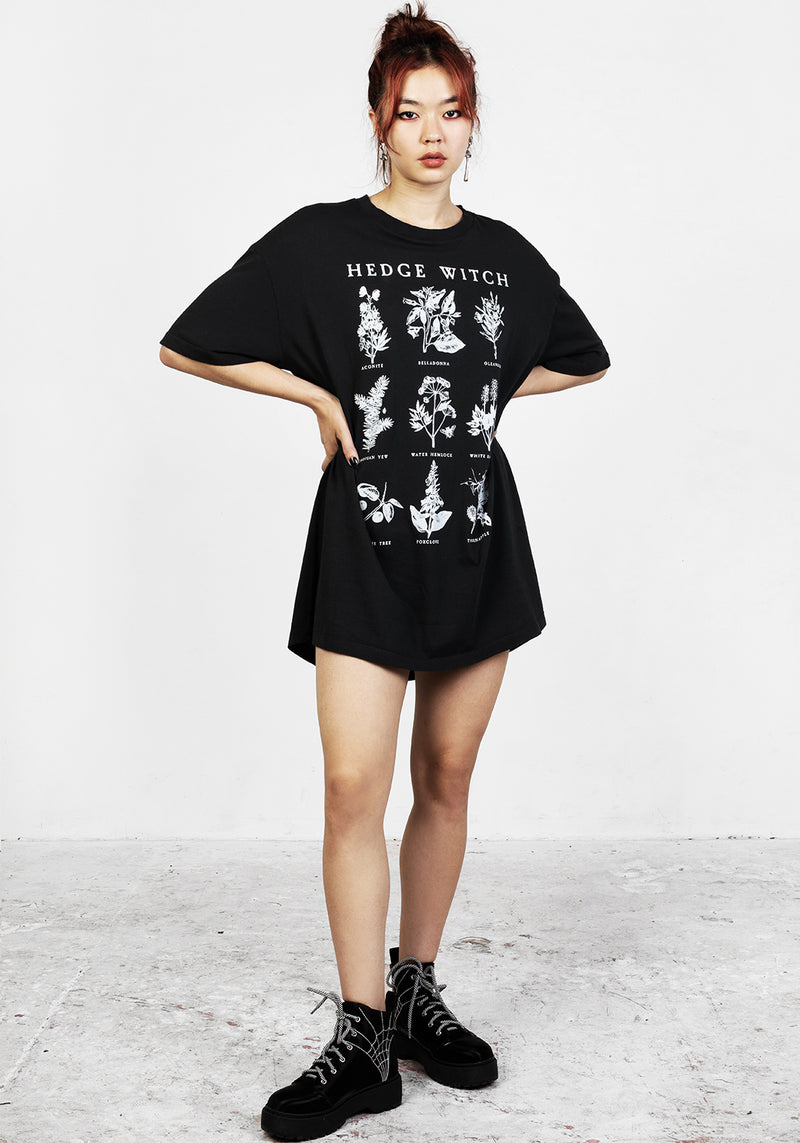 Hedgewitch Schwarz Garment Washed Oversize T-Shirt Kleid