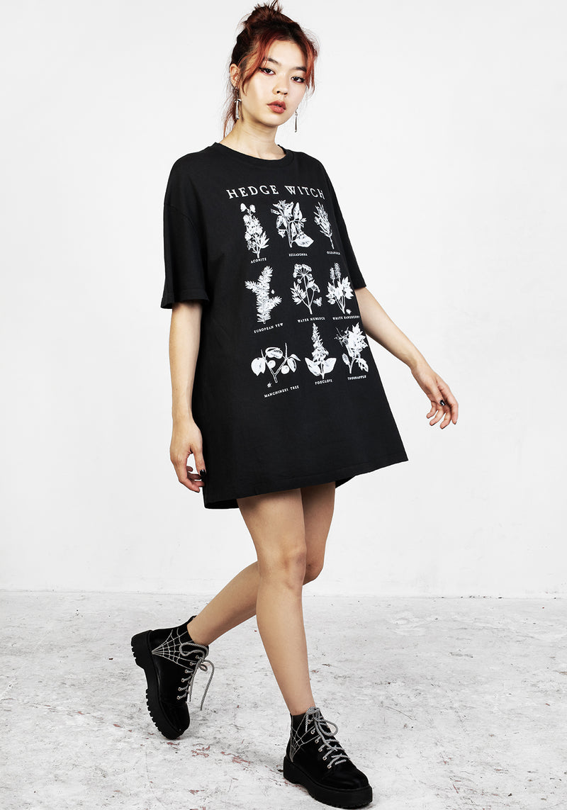 Hedgewitch Schwarz Garment Washed Oversize T-Shirt Kleid