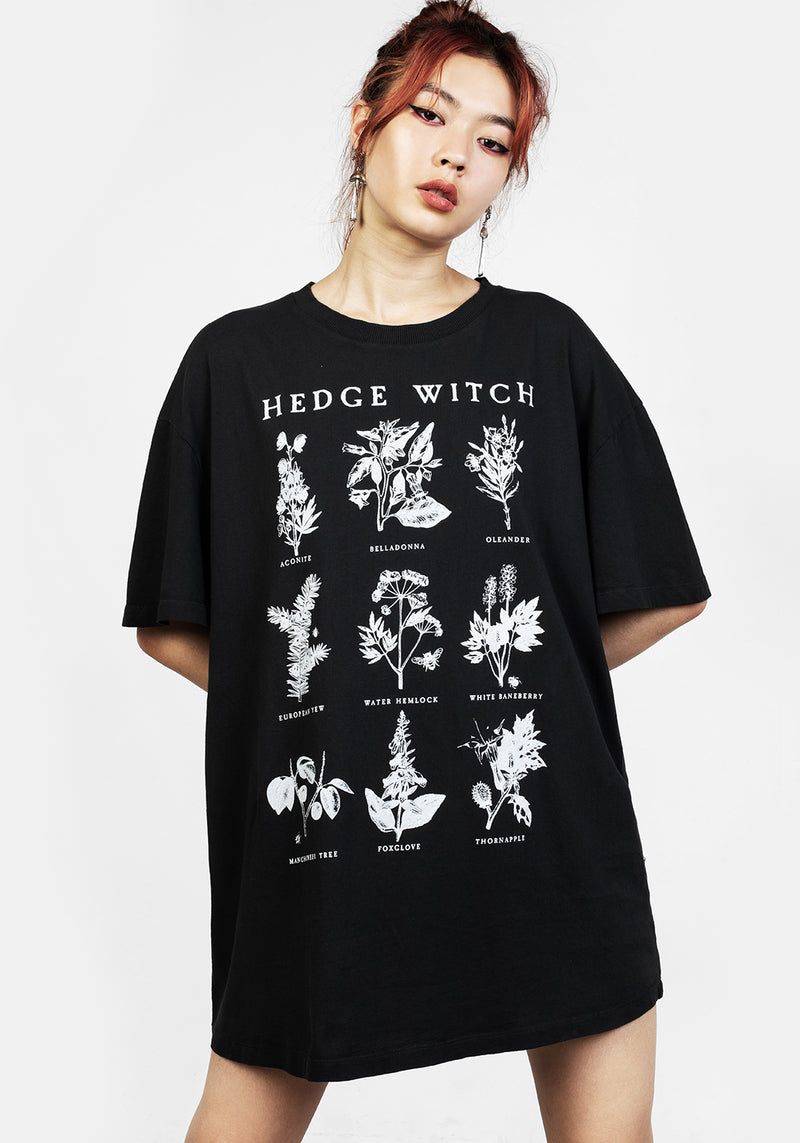 Hedgewitch Schwarz Garment Washed Oversize T-Shirt Kleid