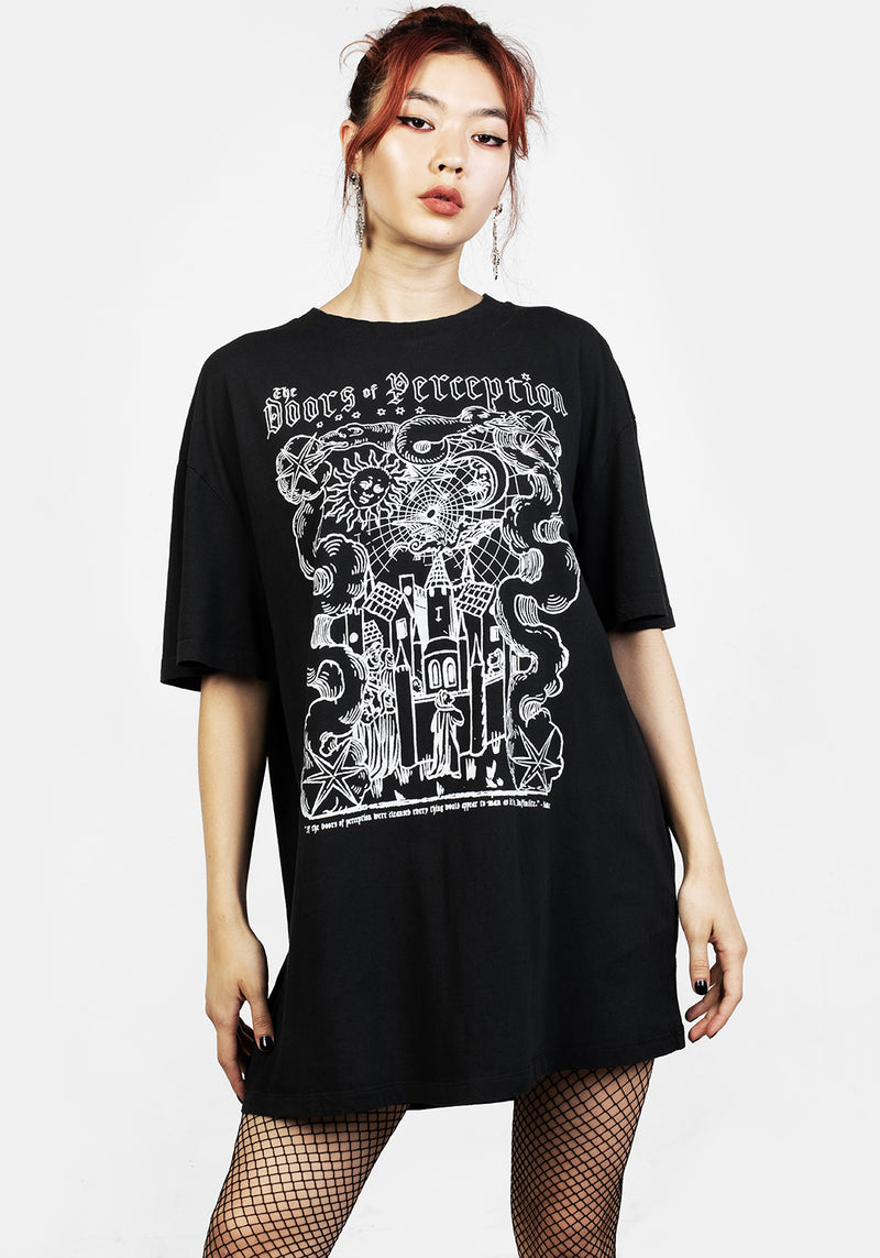 Perception Schwarz Garment Washed Oversize T-Shirt Kleid