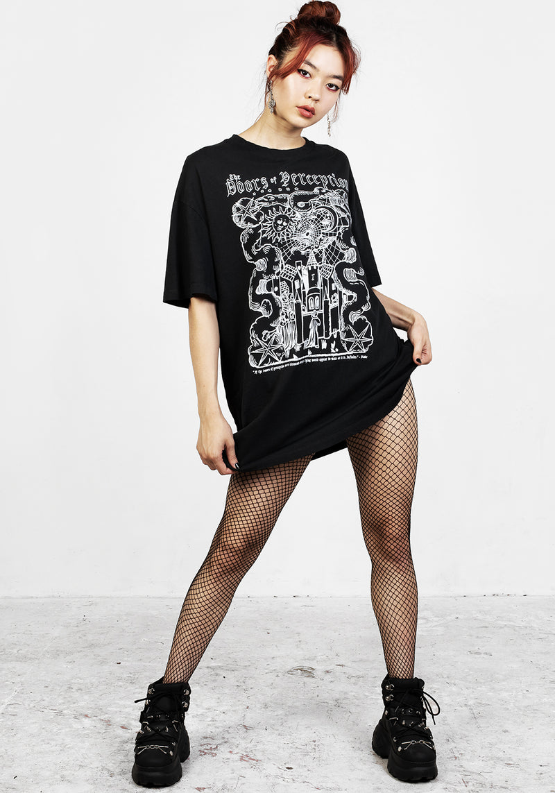 Perception Schwarz Garment Washed Oversize T-Shirt Kleid