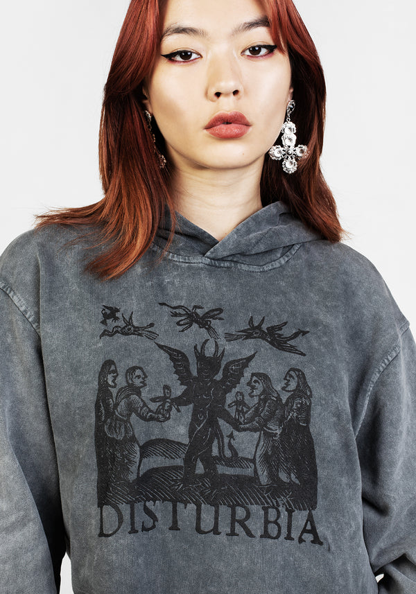 Devil Grau Säure Waschen Pullover Kapuzensweatshirt