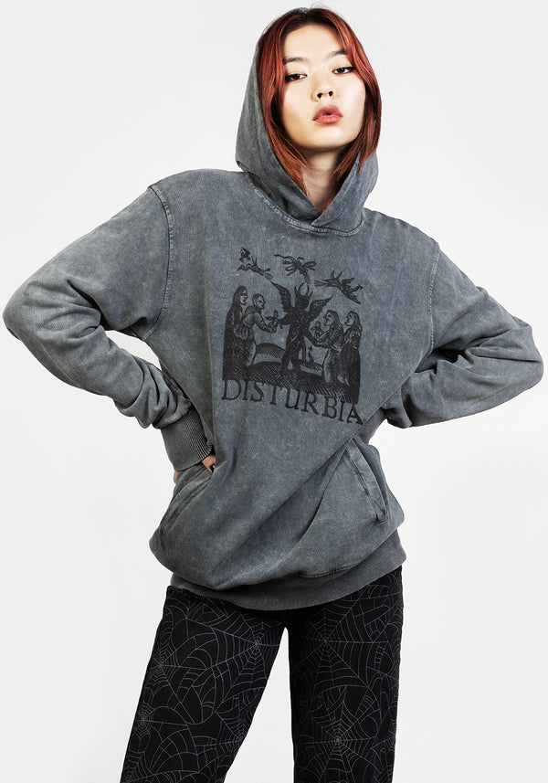Devil Grau Säure Waschen Pullover Kapuzensweatshirt