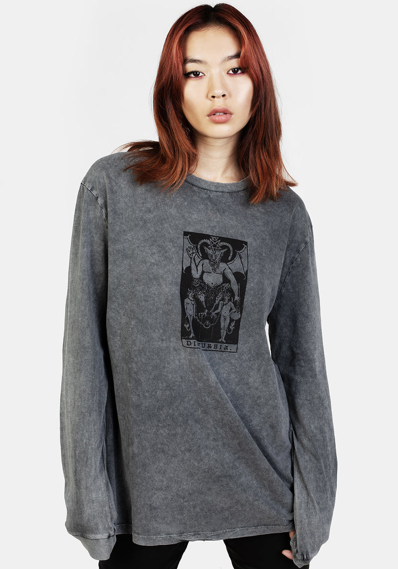 Tarot Grau Säure Waschen Lang Ärmel T-Shirt