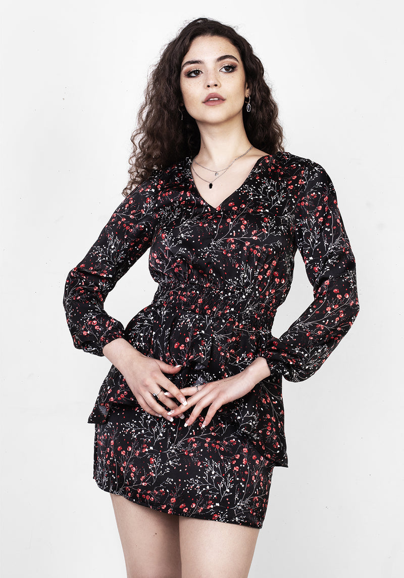Rosetears Rüsche Peplum Mini Kleid