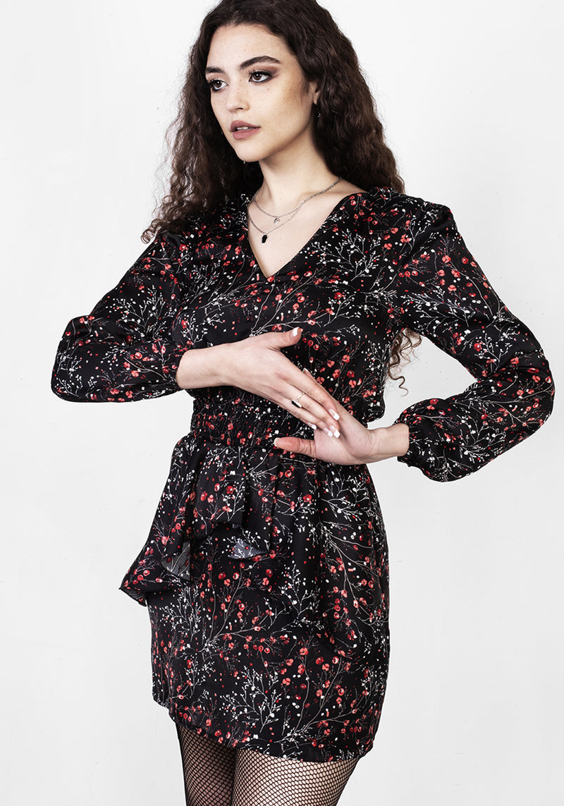 Rosetears Rüsche Peplum Mini Kleid