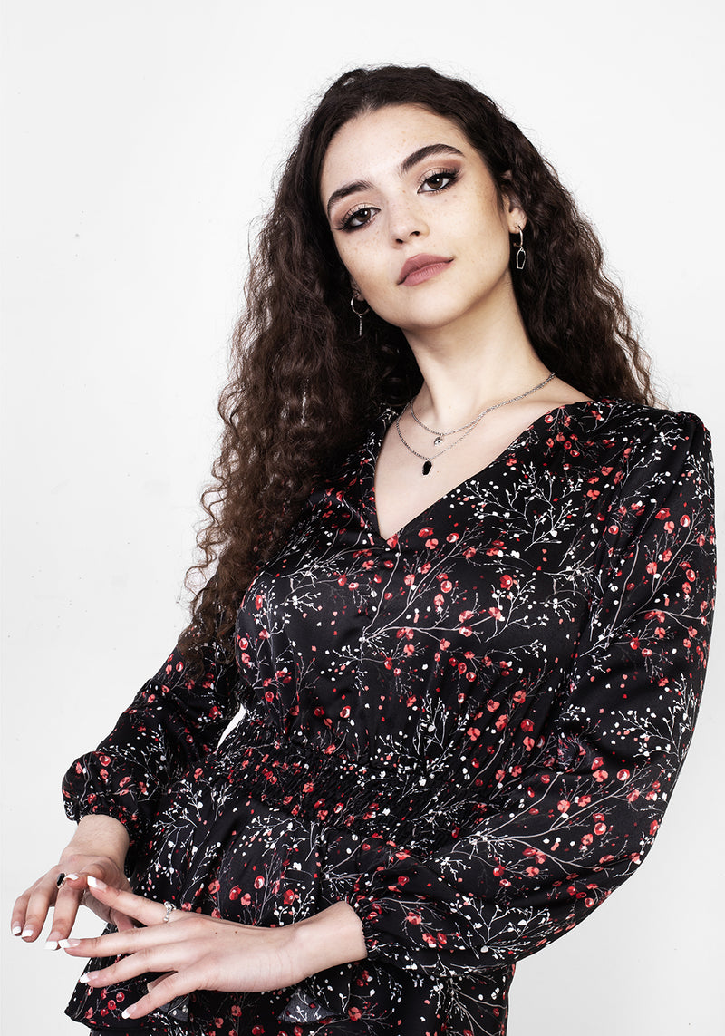 Rosetears Rüsche Peplum Mini Kleid