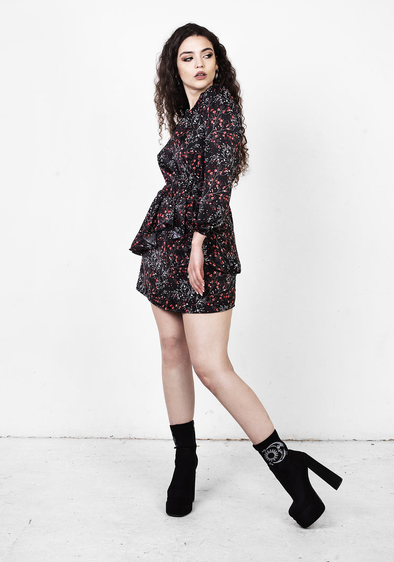 Rosetears Rüsche Peplum Mini Kleid