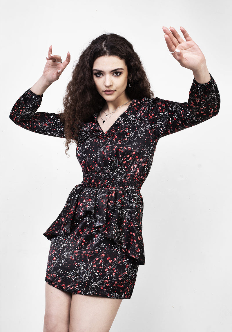 Rosetears Rüsche Peplum Mini Kleid