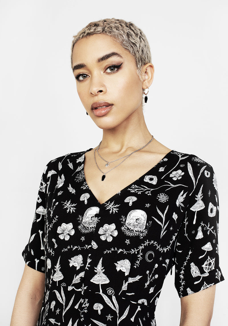 Hedgewitch V-Ausschnitt Midi Kleid