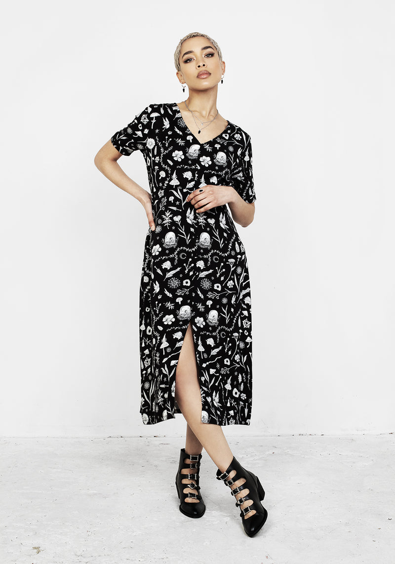 Hedgewitch V-Ausschnitt Midi Kleid