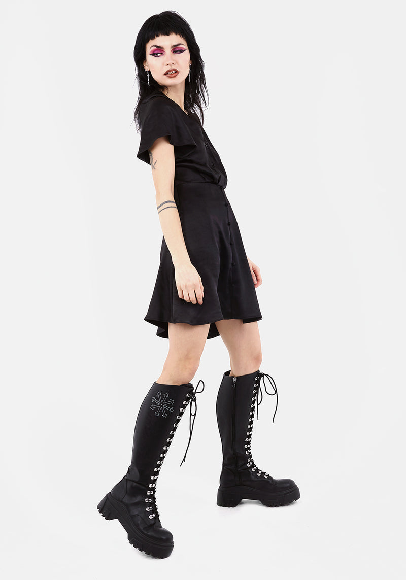 Damozel Passform Und Ausgestellt V Hals Mini Kleid