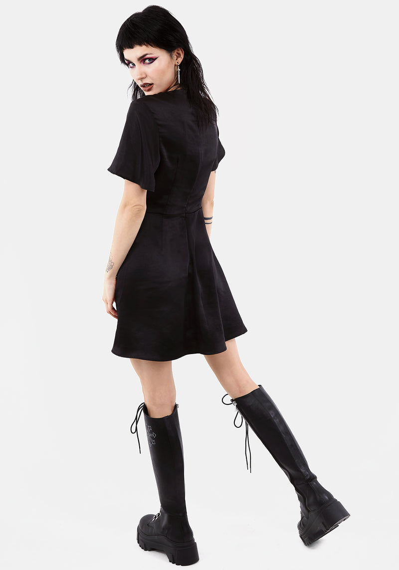 Damozel Passform Und Ausgestellt V Hals Mini Kleid