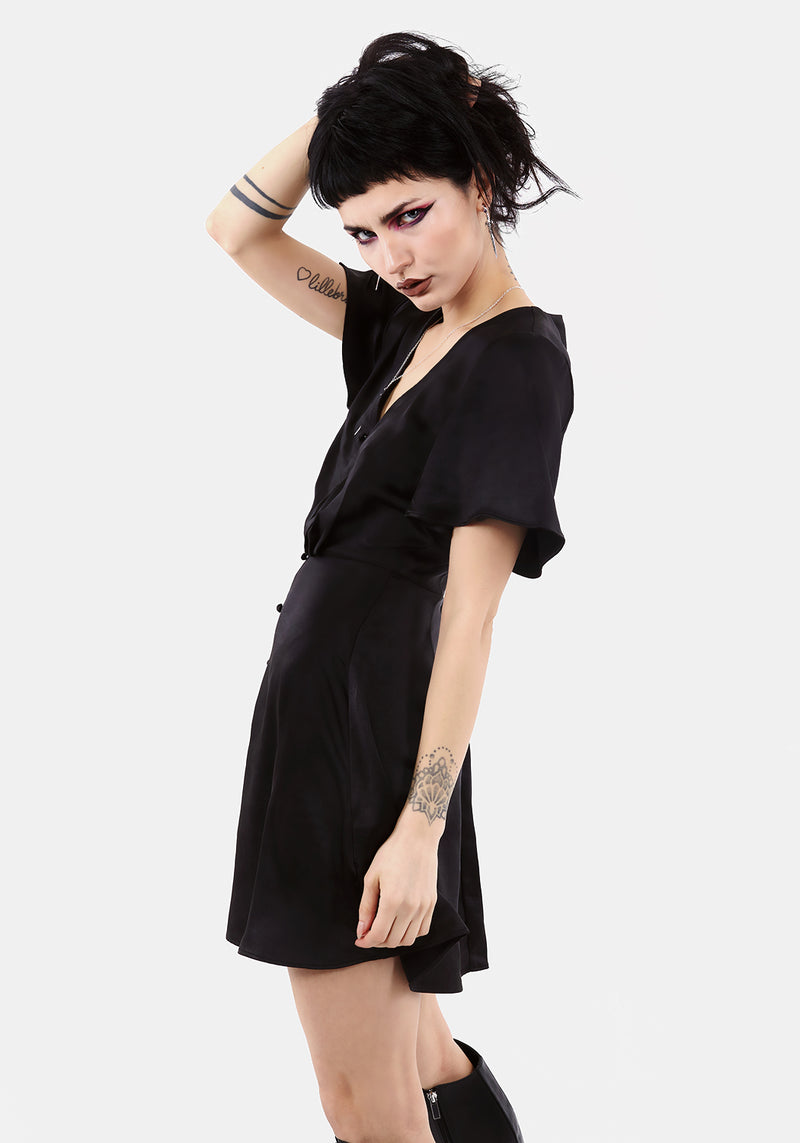 Damozel Passform Und Ausgestellt V Hals Mini Kleid