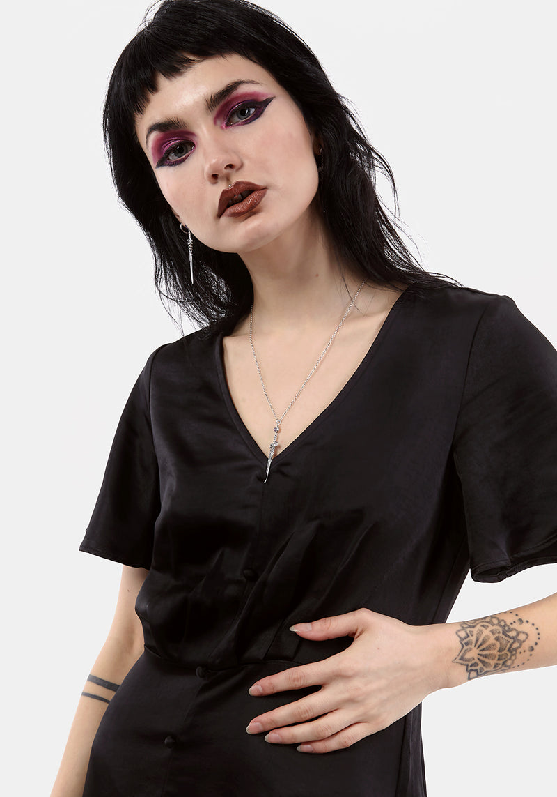 Damozel Passform Und Ausgestellt V Hals Mini Kleid