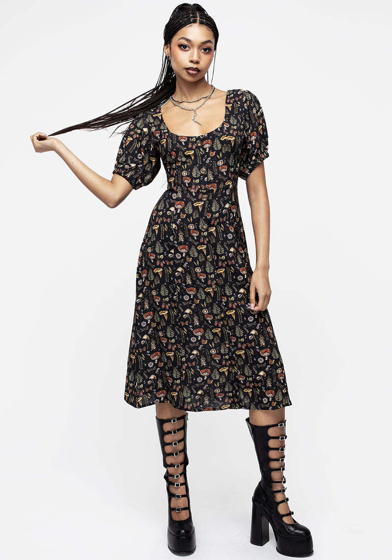 Luthien Puffärmel Ärmel Midi Kleid