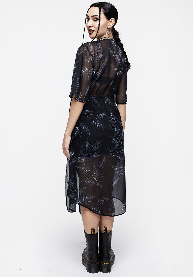 Bracken Transparent Chiffon Kimono Krawatte Vorderseite Kleid