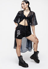Bracken Transparent Chiffon Kimono Krawatte Vorderseite Kleid