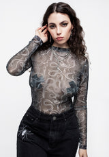 Serpente Druck Mesh Lang Ärmel Body