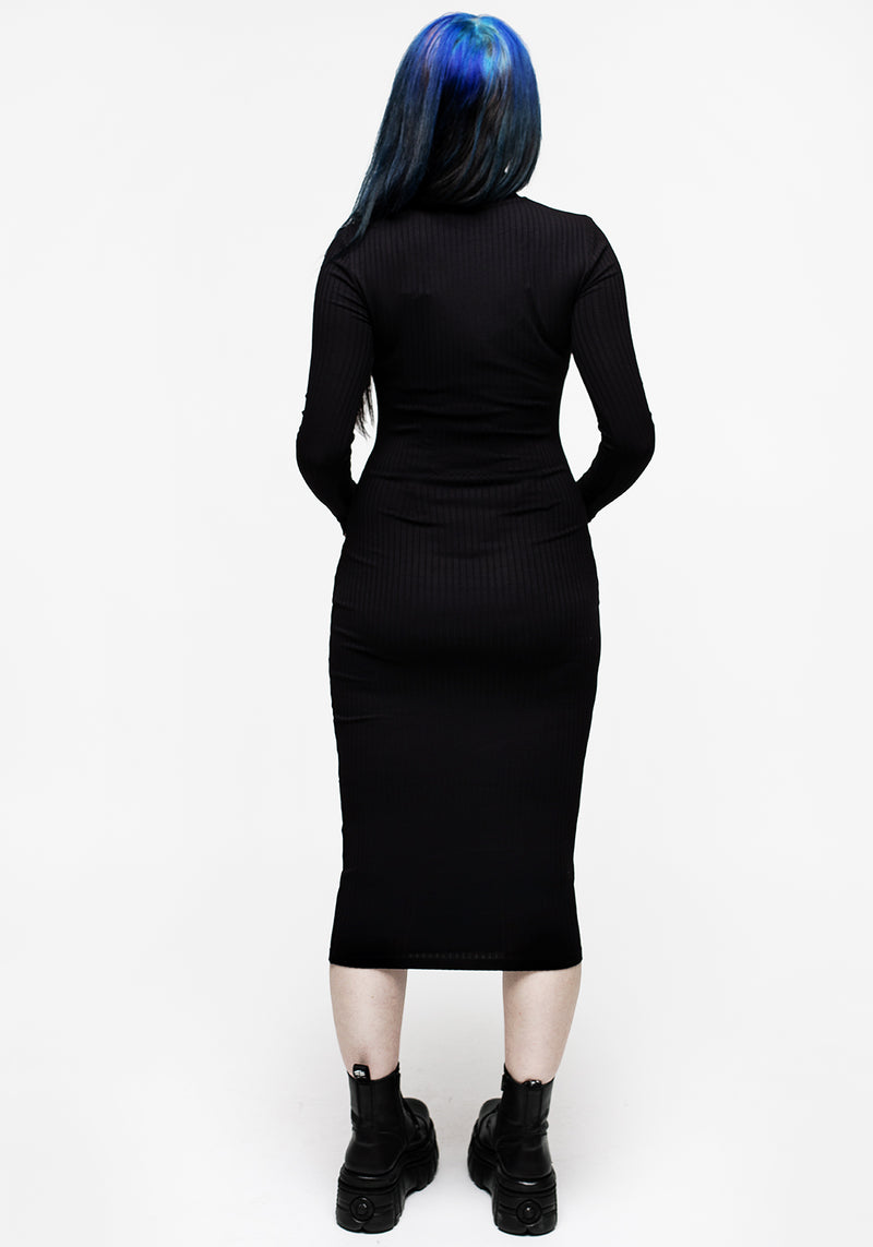 Leviathan Funnel Hals Rippe Midi Kleid