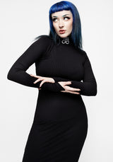 Leviathan Funnel Hals Rippe Midi Kleid