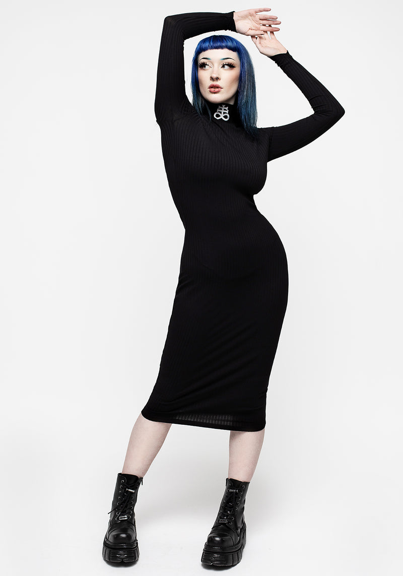 Leviathan Funnel Hals Rippe Midi Kleid