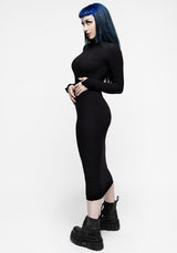 Leviathan Funnel Hals Rippe Midi Kleid