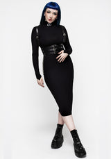 Leviathan Funnel Hals Rippe Midi Kleid